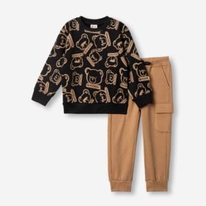 227-317125-1 Funky Σετ φόρμα φούτερ αγόρι μαύρο allover καπουτσίνο